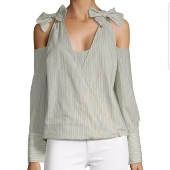 BCBGMAXAZRIA Cadee Stripe XS Cold Shoulder Cotton Blouse - Picture 1 of 10